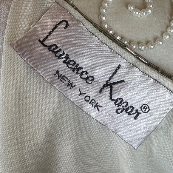 Laurence Kazar New York 100% Silk Vintage Angled Ivory Formal Beaded Midi Dress - Picture 12 of 16